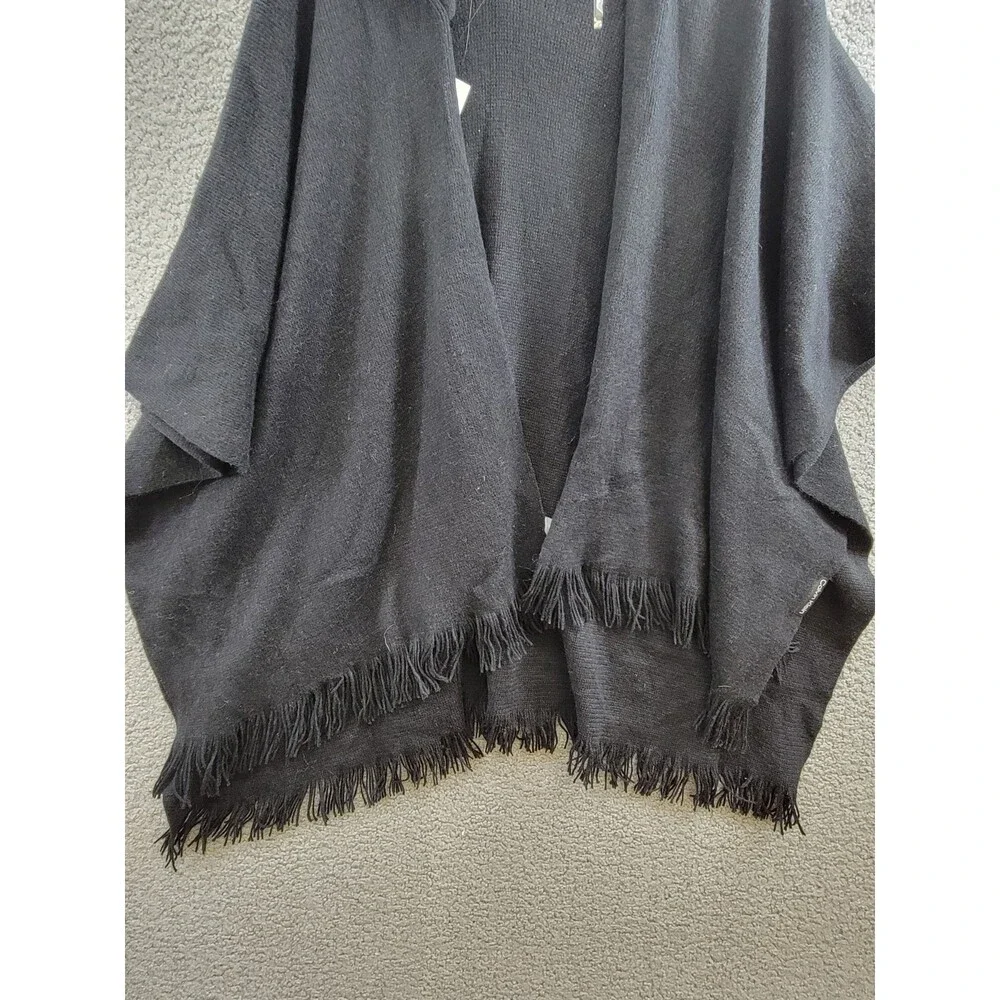 Calvin Klein Knit Hooded Cardigan Sweater Women's One Size Black Fringe Trim - Picture 4 of 15
